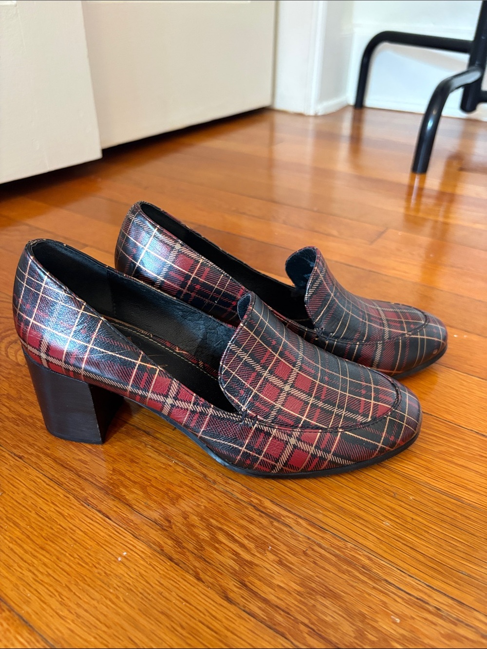Patricia Nash Red & Black Plaid Block Heel Loafers